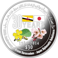 「日本ブルネイ外交関係樹立30周年」記念30ブルネイ・ドル銀貨幣（裏）の画像