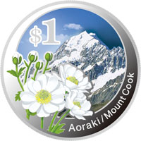 Image og “Aoraki/Mount Cook” One New Zealand Dollar Commemorative Silver Coin