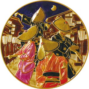 Image of Cloisonné Silver Medallion 2021 Etchu Yatsuo Owara Kaze-no-Bon Obverse