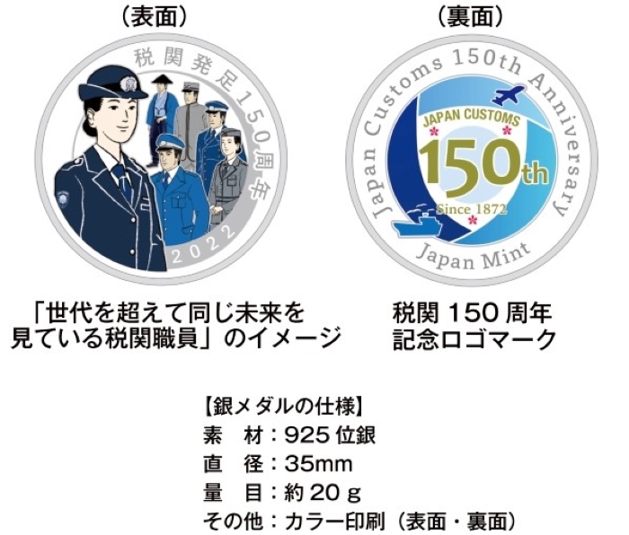 税関発足150周年2022プルーフ貨幣セット銀メダルの画像